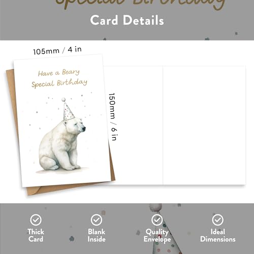 Birthday Greeting Card Multipack Set - 10 Watercolor Animal Designs, Blank Inside with Envelopes