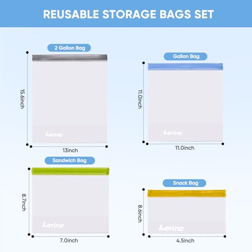 Lerine 10-Pack Stand-Up Reusable Freezer Bags - Leakproof Food Storage Set