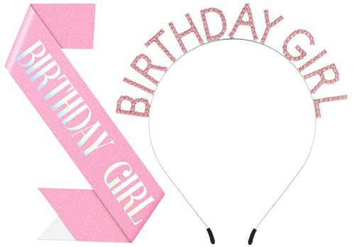 Papoopy Birthday Tiara Crown and Sash Set for Women Party Decorations