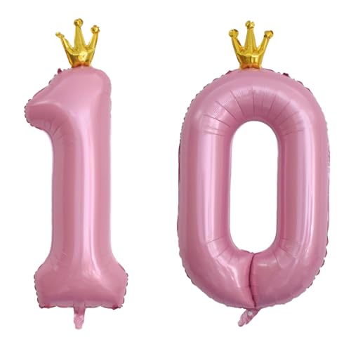 40 Inch Number 10 Pink Crown Foil Balloon Set for 10th Birthday