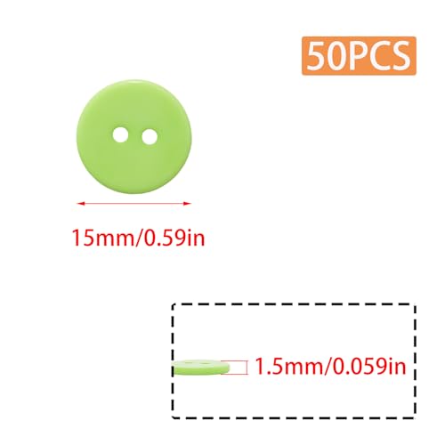 Lilaly 50-Pack 5/8-Inch Green Resin Buttons for Crafts