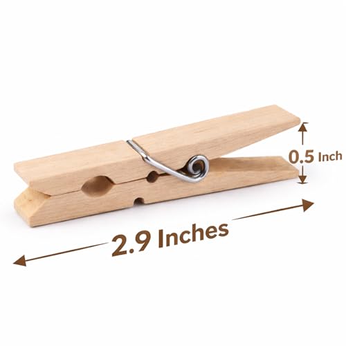ADAK 50 Pack Large Wooden Clothespins, 2.9 Inch Heavy Duty Laundry Clips