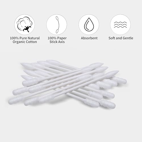 HOMEFOX Organic Cotton Swabs 200 Count Spiral and Pointed Tips