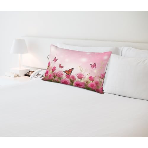Roses Butterfly Throw Pillow Cover 20x30 Inches - Floral Accent