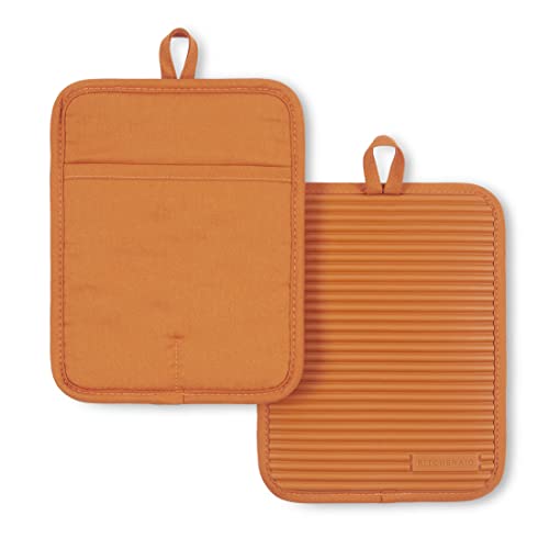 KitchenAid Ribbed Silicone Pot Holder Set, 2-Pack, Honey, 7"x9"