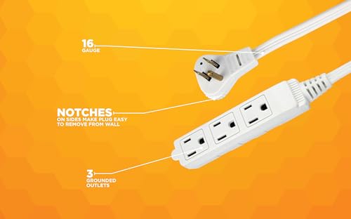Woods 13-Foot SlimLine Angled Flat Plug Extension Cord, 3 Grounded Outlets