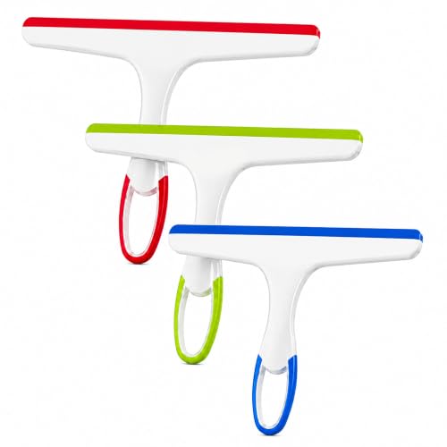 MUZHUPGUZ 3-Pack Shower Squeegee for Glass Doors - Blue, Green, Red Bathroom Window Cleaner