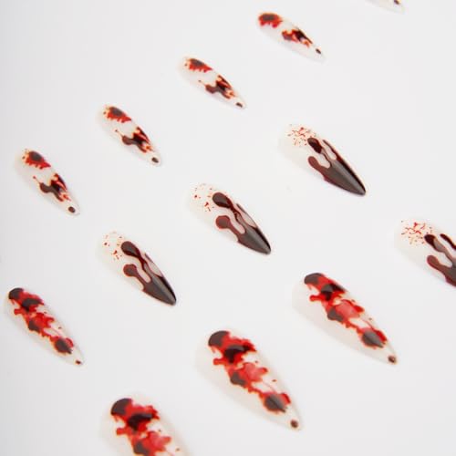 Halloween Long Stiletto Press On Nails with Horror Blood Drop Design 24Pcs
