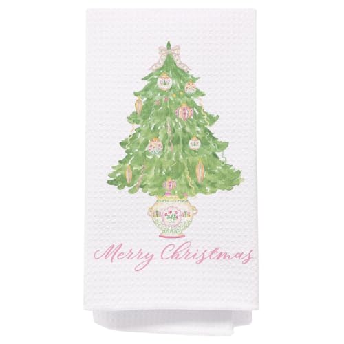 Christmas Green Tree Dish Towels - Holiday Kitchen & Bath Decor, 16x24 Inches