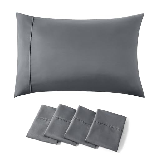 Bedsure Standard Pillowcases 4-Pack, Brushed Microfiber Dark Grey 20x26