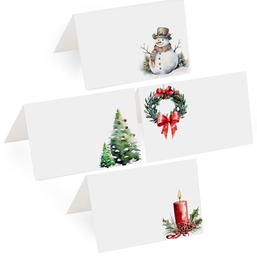 Christmas Food Labels Set of 48 with Folded Place Cards & Tent Name Cards - One