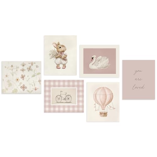 Pink Nursery Wall Art Set - 6 Vintage Animal Prints 8x10