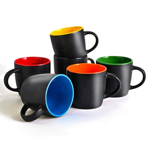 11oz Ceramic Coffee Mug Set Matte Black Porcelain Cups - 6-Pack