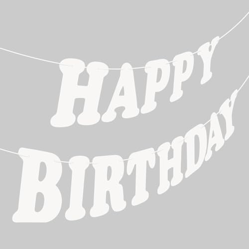 Happy Birthday Banner Garland for Kids - White Party Decoration