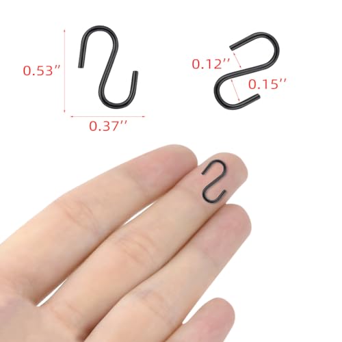 100 Pack Mini S Hooks - 1/2 Inch Black Iron S-Hangers for Jewelry & Crafts