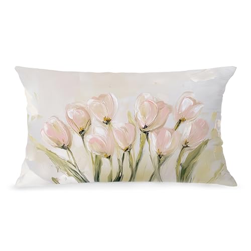 Vintage Pastel Tulip Floral Lumbar Pillow Cover 12x20, Soft Flannel