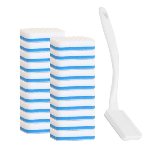 BAISENJIE White Magic Sponge Eraser Brush with Handle & 20 Replacement Pads - Reusable Cleaning Sponges