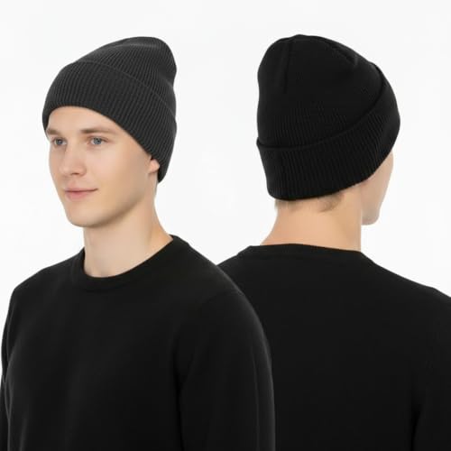 2 PCS Unisex Beanie Hats for Men Women Winter Knit Beanies Soft Slouchy Warm Cuffed Beanie Hat