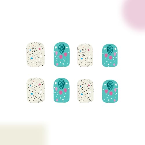 KKUUOO Easter Press on Nails Short Matte Square Fake Nails Colorful Egg Design