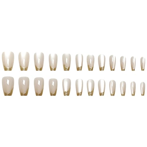 Nude and Gold French Tip Press On Nails Medium Square False Nails Kit