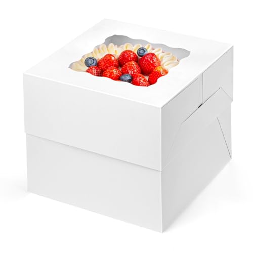 VGOODALL 2 Pack 8x8x8 Inch White Cake Boxes with Window