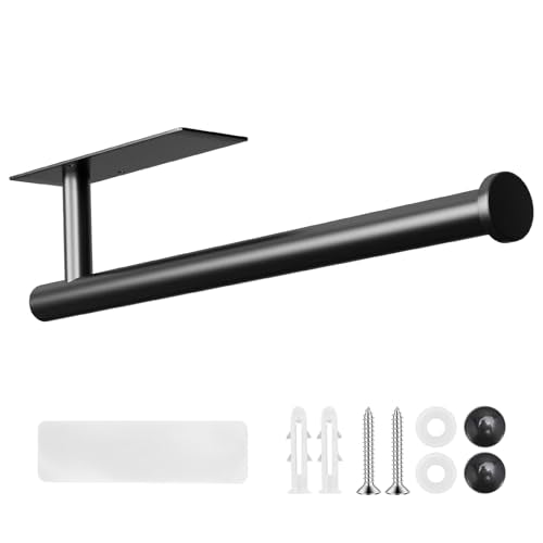 Foensc Square Black Paper Towel Holder - Under Cabinet Wall Mount
