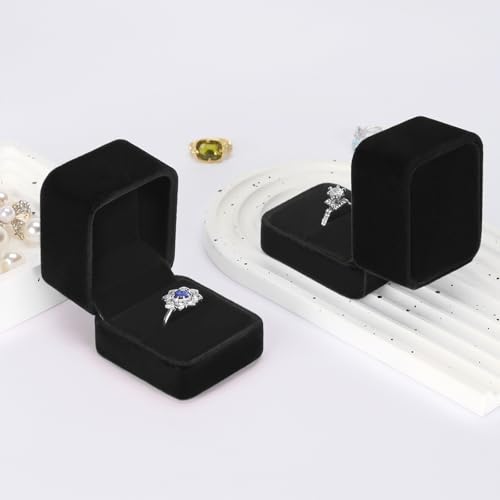 KUKUVR Velvet Wedding Ring Gift Box Set - 2 Mini Holders