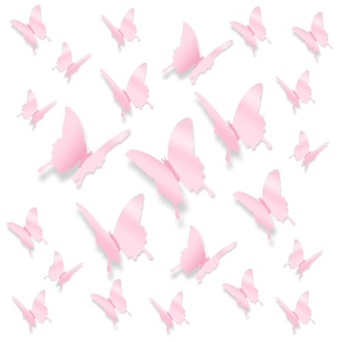 CoCoo 3D Pink Butterfly Wall Decals - 24 Piece Set for Girls' Rooms