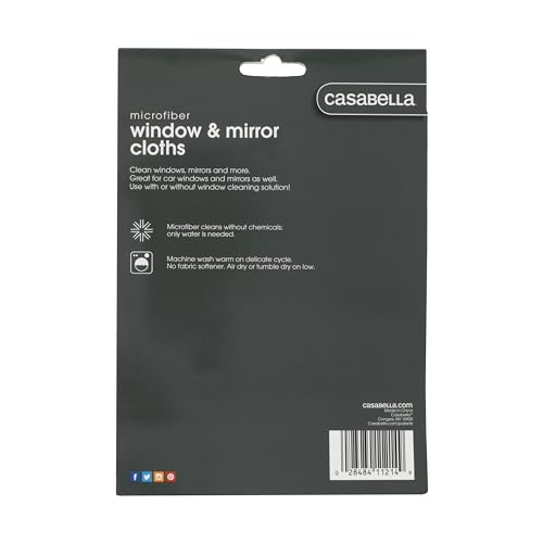 Casabella Lint-Free Microfiber Glass and Mirror Cleaning Cloths, White/Black (Set of 2)