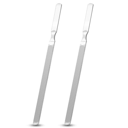 GigaGround Stainless Steel Toenail File for Thick Nails, 4-Sided 7.1” Metal Nail File (2-Pack)