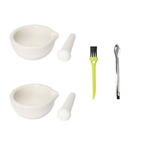 Ceramic Mortar and Pestle Set - 2.4 Inch Spice Grinder with Brush & Spoon