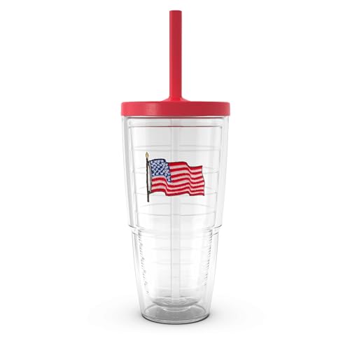Tervis American Flag Made in USA Double Walled Insulated Tumbler Travel Cup Keeps Drinks Cold & Hot, 24oz with Straw Lid, Classic