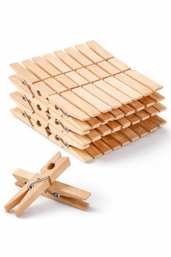 ADAK 50 Pack Large Wooden Clothespins, 2.9 Inch Heavy Duty Laundry Clips