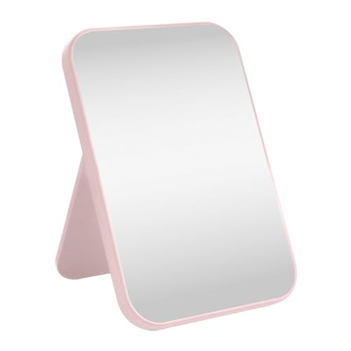 Pink 8-Inch Foldable Makeup Mirror with Stand - Dual-Purpose