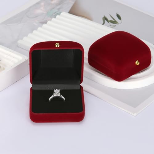 KUKUVR Red Velvet Jewelry Ring Box for Proposal - 2 Pcs