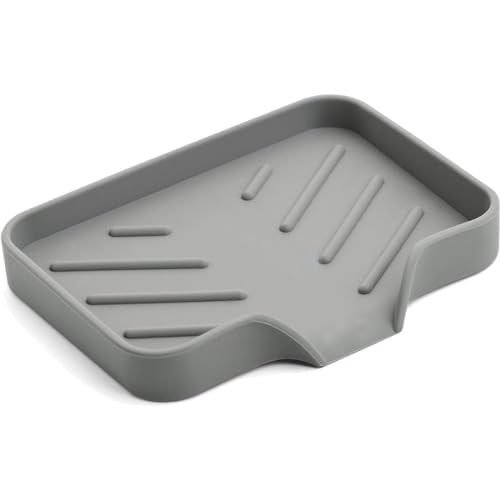 Kitchen Sink Sponge Holder with Drain Spout - 4.7" x 3.6" Grey