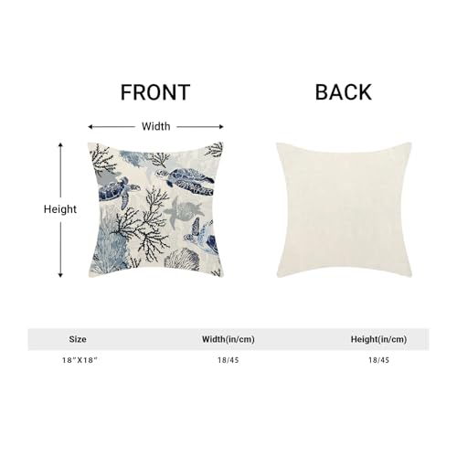 Navy Blue Coastal Pillow Covers 18x18 Inch Set of 2 with Sea Turtle Design