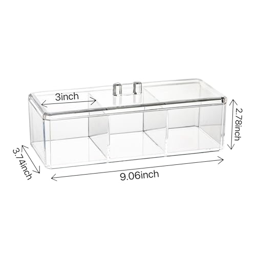 Acrylic Hair Accessories Organizer with Lid - 3 Compartments for Hair Ties, Clips & Bows