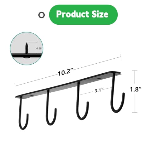 Metal Mug Holder with 8 Hooks - Under Cabinet Storage Organizer (4 Hooks-2x, Black)