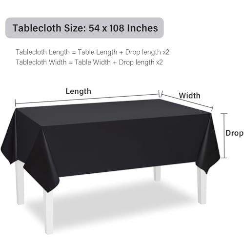 Black Rectangle Tablecloths 54 x 108 Inch - 2 Pack, Water Resistant & Disposable