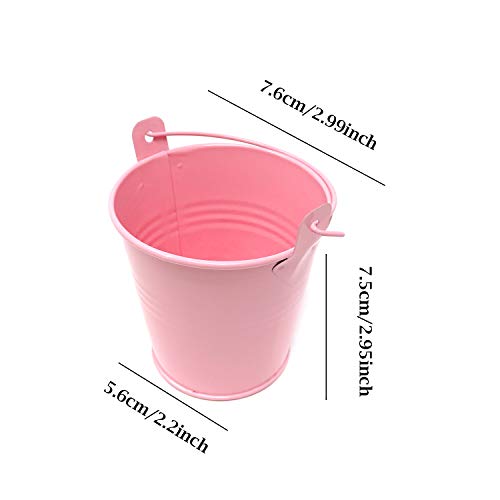 Pink Mini Metal Buckets 2-Pack for Candy, Snacks, Small Plants, Decorations
