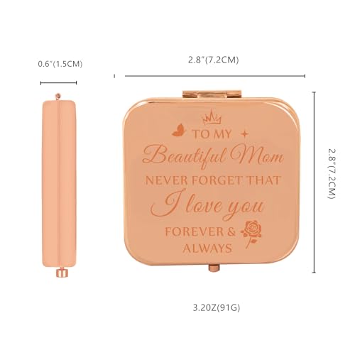 GLINTZ Personalized Rose Gold Compact Mirror for Mom – Engraved Travel Pocket Makeup Mirror