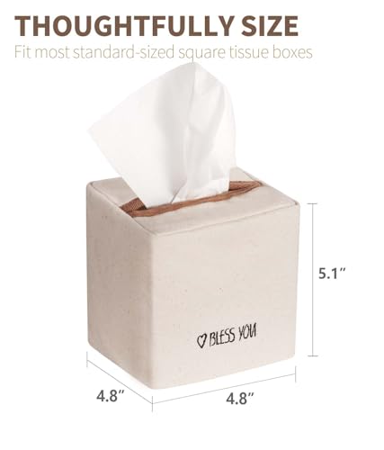 Chic Canvas Tissue Box Cover with Embroidery - Ivory