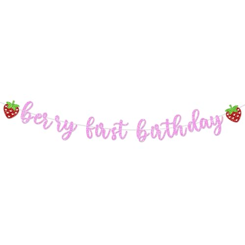 Glitter Strawberry First Birthday Banner - Sweet Berry Party Decor