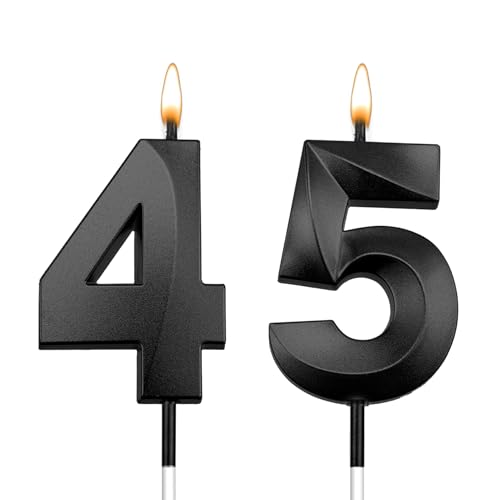 Black 45th Birthday Candles - Matte Black Cake Decorations