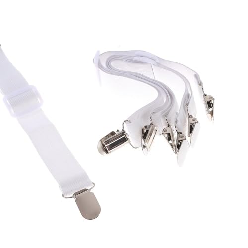 Adjustable White Bed Sheet Fasteners - Heavy Duty Elastic Straps for Fitted & Flat Sheets