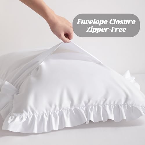BEDSUM Standard Ruffled Pillow Shams Set of 2, 20x26, White