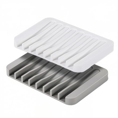 Self-Draining Silicone Soap Dish Set of 2 - Non-Slip Design