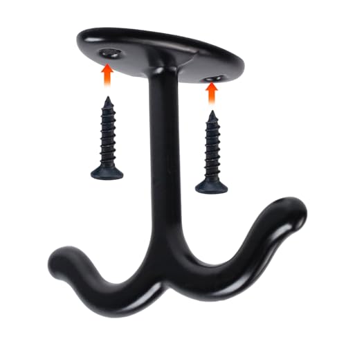 HEVSTIL 4-Piece Black Zinc Alloy Double Ceiling Hooks - Heavy Duty Storage