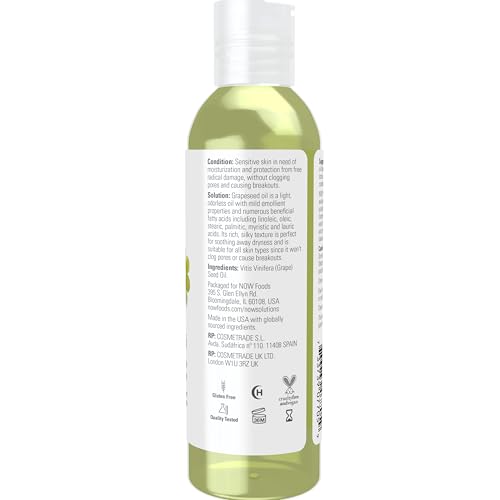 NOW Solutions Pure Grapeseed Oil for Sensitive Skin & Hair 4 fl. oz